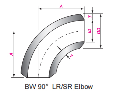 Technical specifications diagram for 45° elbow